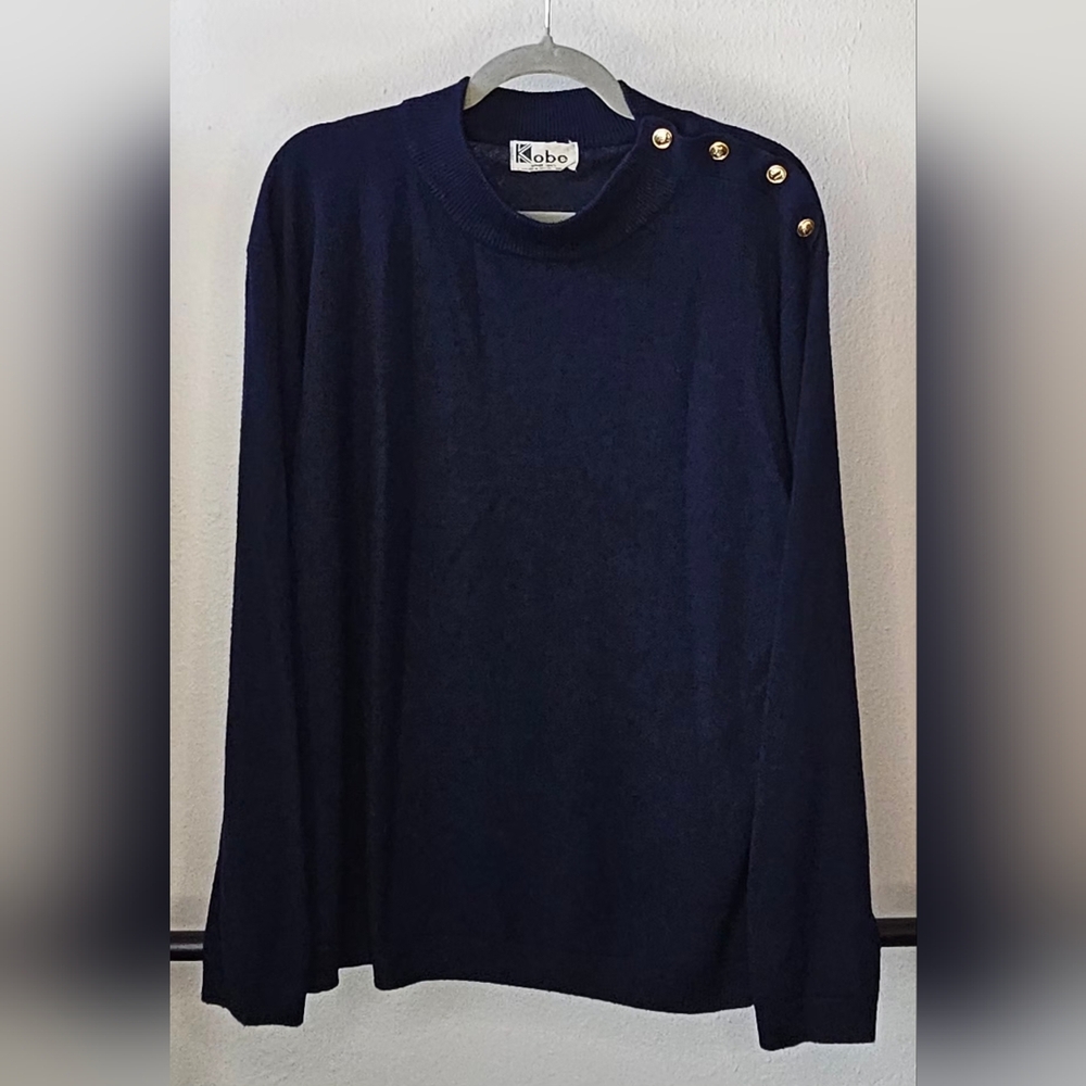 Vintage Crystal Kobe Navy Button-Shoulder Sweater Size 42